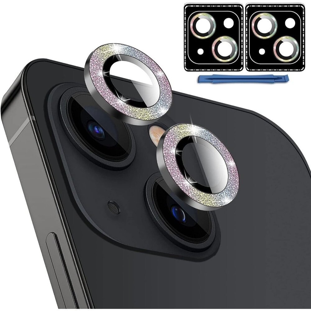 2 Camera Lens Protector for iPhone 14 HD Anti-Scratch Graphite Gray Glitter